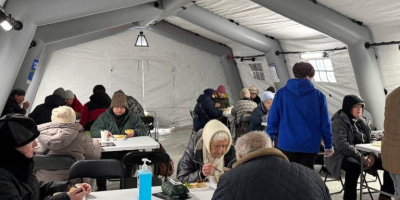 The heated tents provide a reprieve from the bitter temperatures.