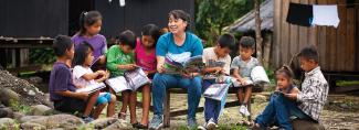 children learning from a teacher