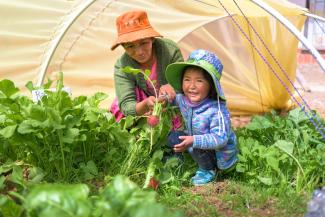 mother and child in garden