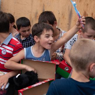 Boy shows off new toothbrush