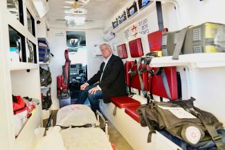 Franklin Graham inside one of the ambulances.