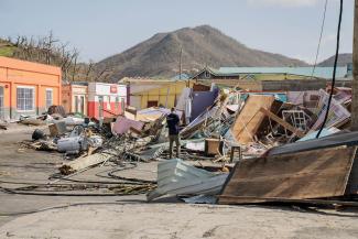 A Samaritan’s Purse disaster response specialist surveys damage in Grenada in July 2024.