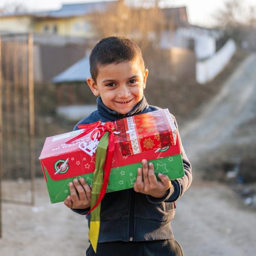 boy with shoebox gift